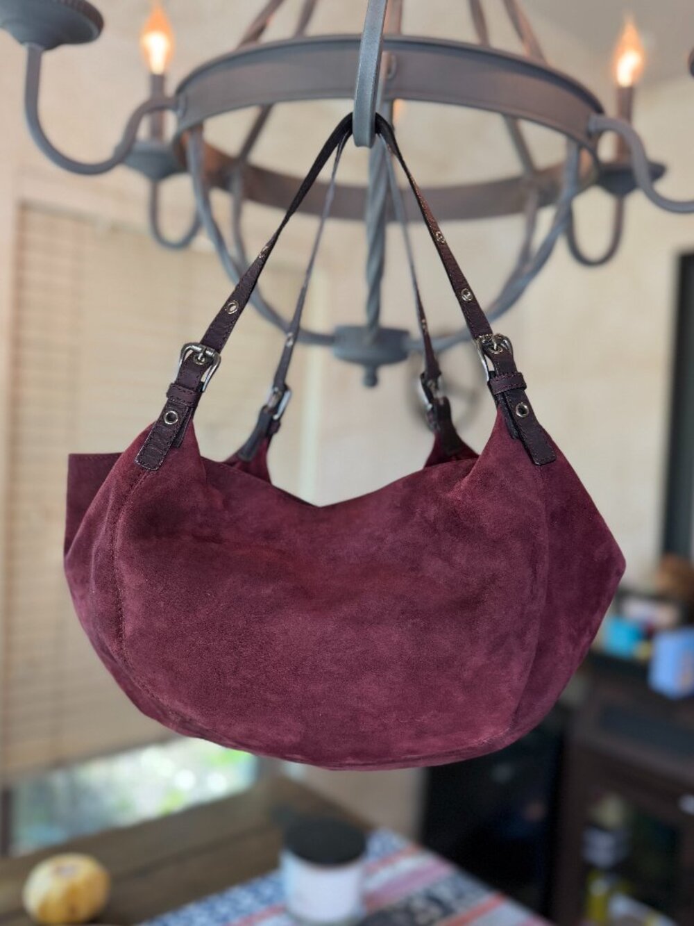 Donald Pliner Burgundy Merlot Suede Dumpling Shoulder Bag, Preowned, Excellent